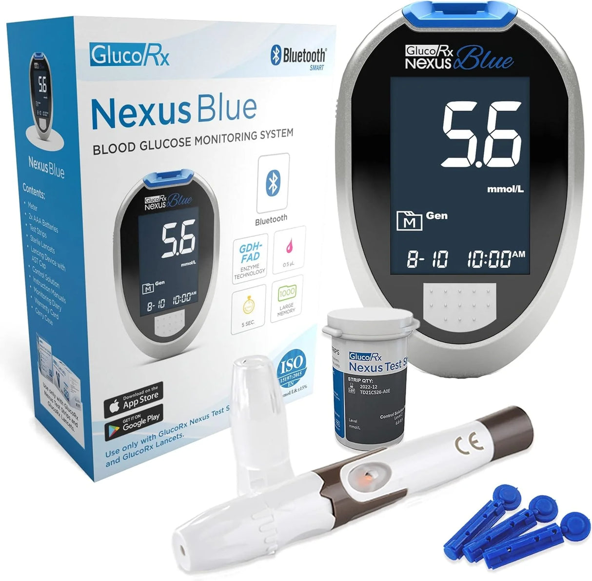 GluxoRx Nexus Blue Blood Glucose Monitoring System