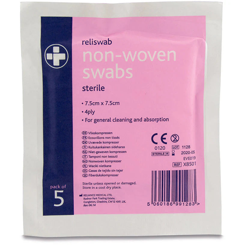Sterile Non-Woven Swabs - 7.5 x 7.5cm (Pack of 5)