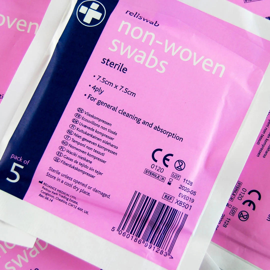 Sterile Non-Woven Swabs - 7.5 x 7.5cm (Pack of 5)