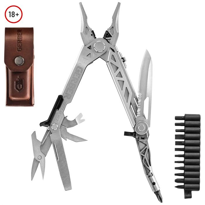 Gerber Centre-Drive Plus Multi-Tool (Stainless Steel w/ Leather Sheath + Bit Set)