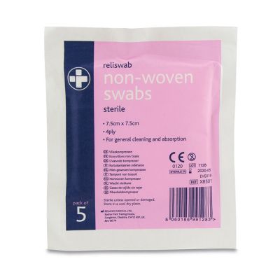 Sterile Non-Woven Swabs - 7.5 x 7.5cm (Pack of 5)